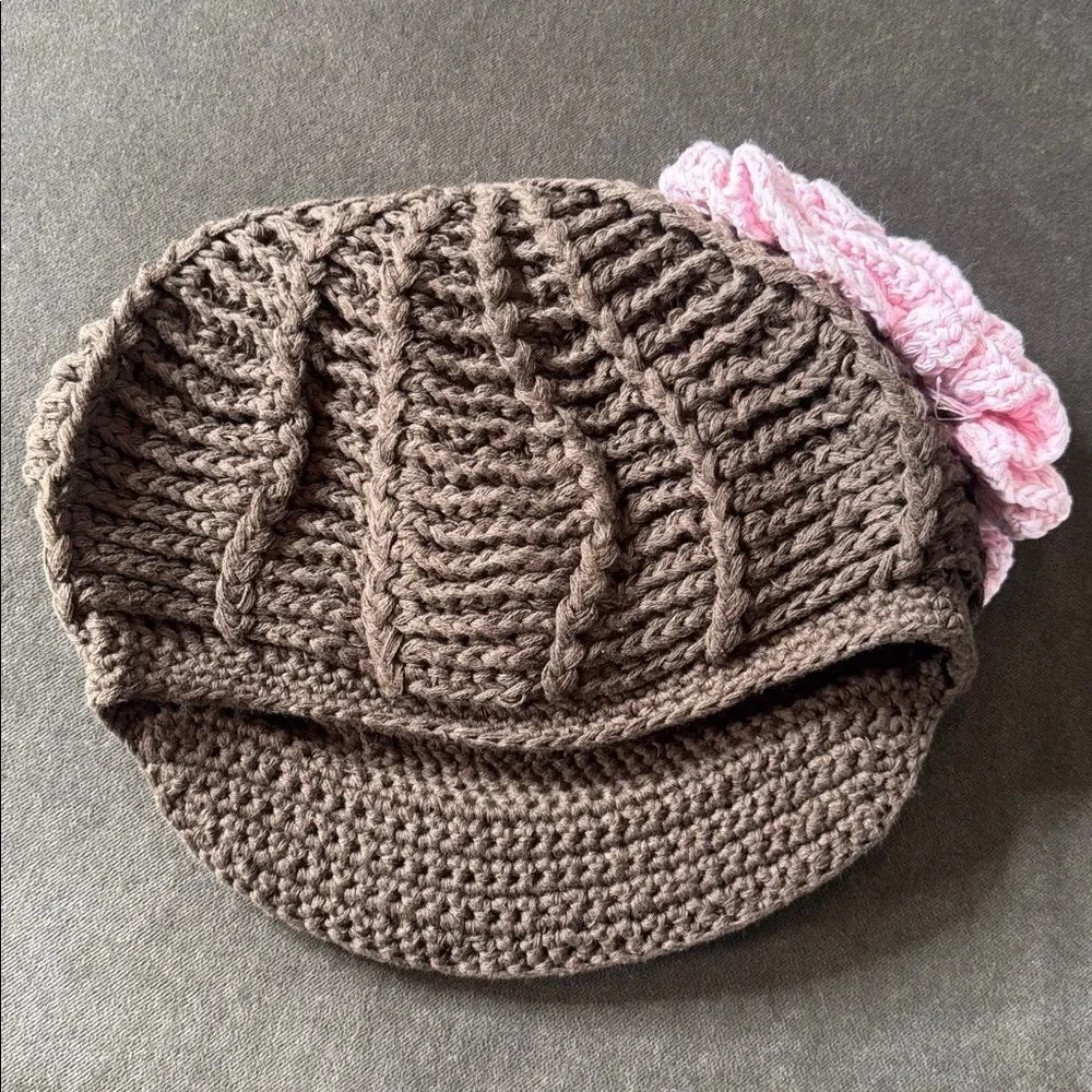 Daisy Baby Girls Frannie Brown Hat Pink Peony & Visor 100% Cotton 0-6 months NEW
